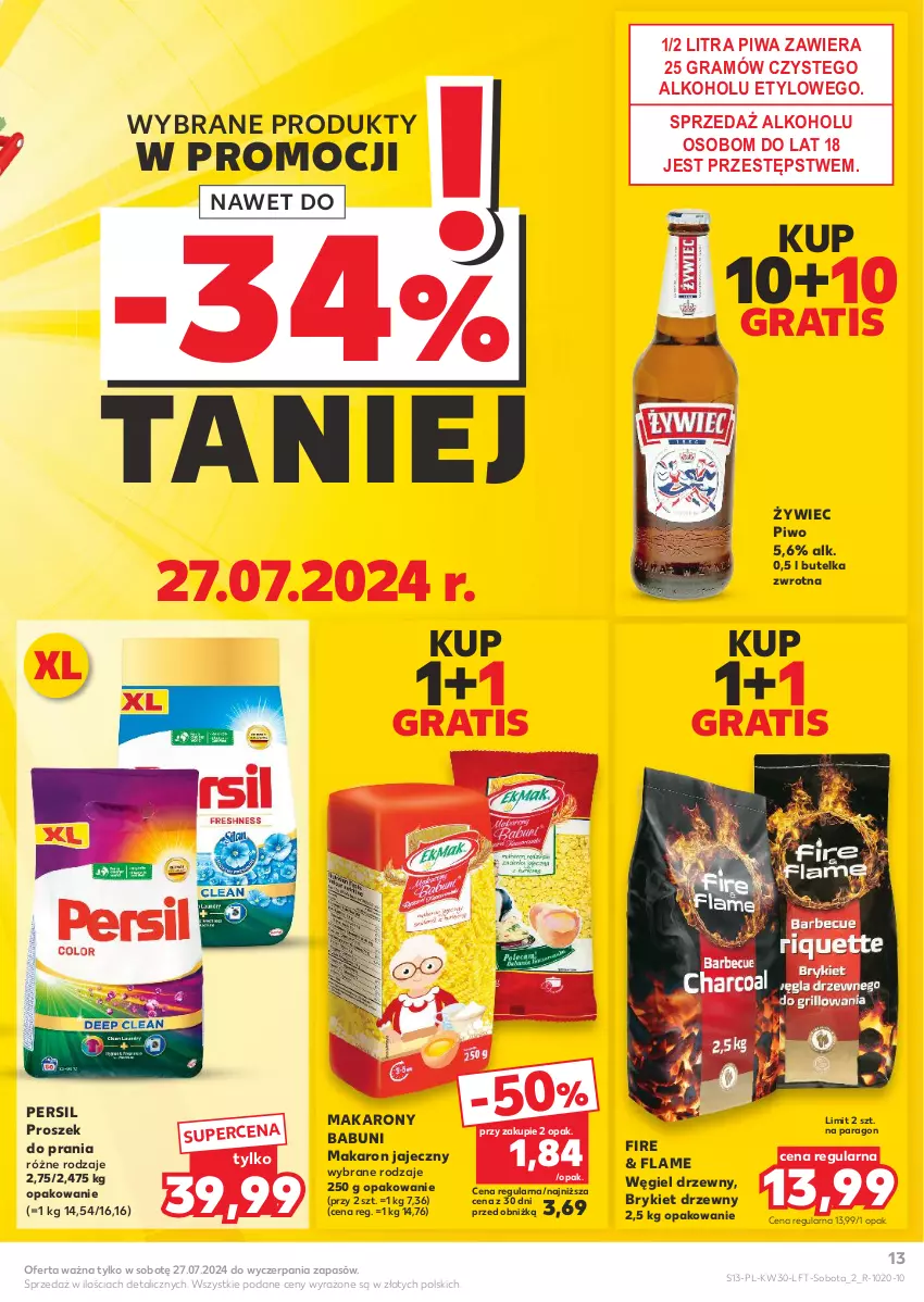 Gazetka promocyjna Kaufland - Gazetka tygodnia - ważna 25.07 do 31.07.2024 - strona 13 - produkty: Babuni, Brykiet drzewny, Gra, Makaron, Persil, Piwa, Piwo, Proszek do prania, Węgiel drzewny