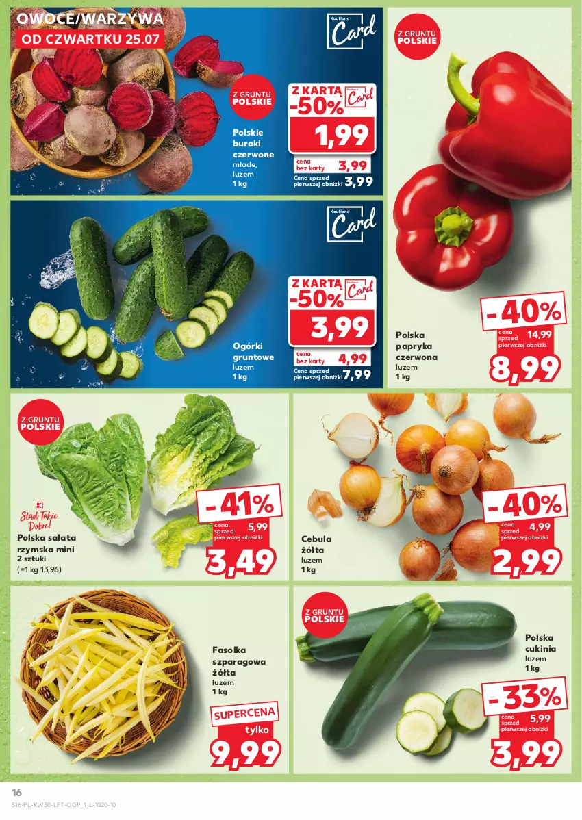 Gazetka promocyjna Kaufland - Gazetka tygodnia - ważna 25.07 do 31.07.2024 - strona 16 - produkty: Buraki, Cebula, Fa, Grunt, Owoce, Papryka, Papryka czerwona, Sałat, Warzywa