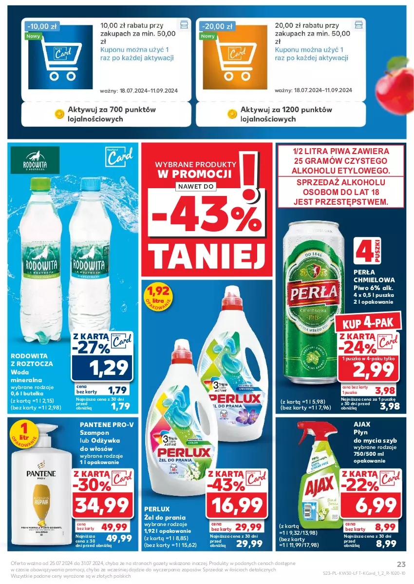 Gazetka promocyjna Kaufland - Gazetka tygodnia - ważna 25.07 do 31.07.2024 - strona 23 - produkty: Ajax, Gra, Odżywka, Pantene, Perła, Piwa, Piwo, Płyn do mycia, Szampon, Woda, Woda mineralna