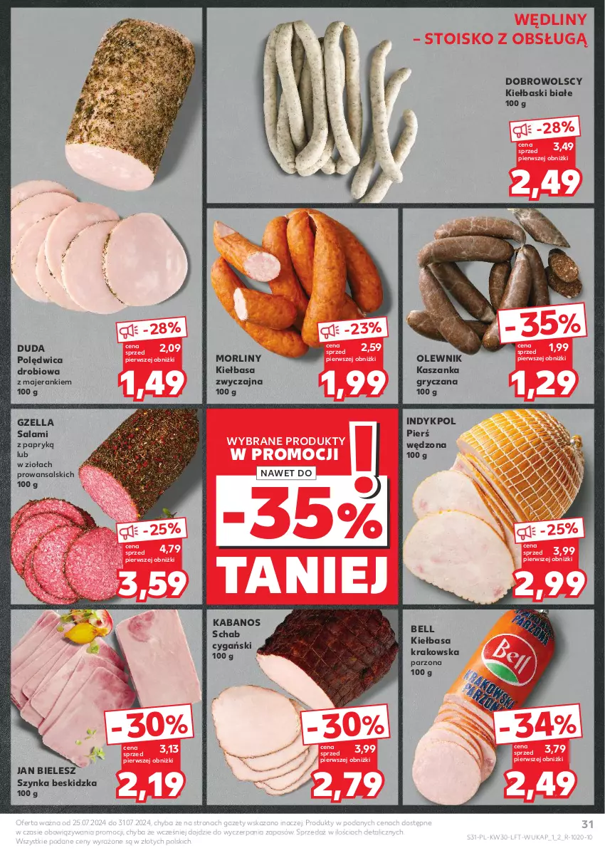 Gazetka promocyjna Kaufland - Gazetka tygodnia - ważna 25.07 do 31.07.2024 - strona 31 - produkty: Bell, Duda, Gry, Kabanos, Kasza, Kaszanka, Kiełbasa, Kiełbasa krakowska, Kiełbaski białe, Morliny, Olewnik, Polędwica, Salami, Szynka