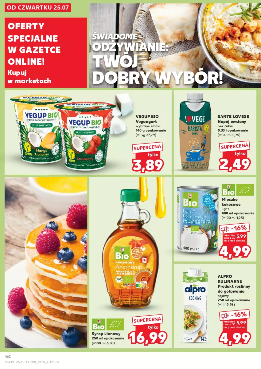 Gazetka promocyjna Kaufland - Gazetka tygodnia - ważna 25.07 do 31.07.2024 - strona 54 - produkty: Alpro, Kokos, Mleczko, Napój, Sante, Syrop, Vegangurt