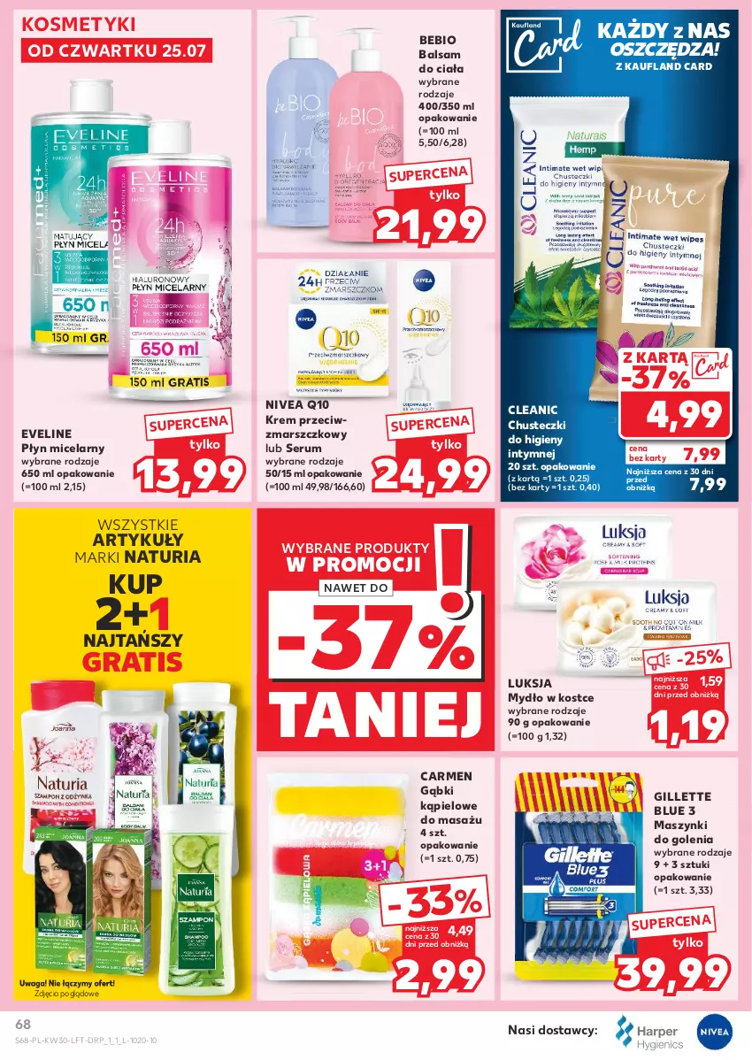 Gazetka promocyjna Kaufland - Gazetka tygodnia - ważna 25.07 do 31.07.2024 - strona 68 - produkty: Balsam do ciała, Chusteczki, Chusteczki do higieny, Cleanic, Eveline, Gillette, Gra, Krem przeciwzmarszczkowy, Luksja, Mars, Mydło, Nivea, Nivea Q10, Płyn micelarny, Rum, Ser, Serum, Waga