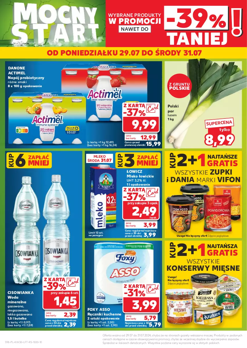 Gazetka promocyjna Kaufland - Gazetka tygodnia - ważna 25.07 do 31.07.2024 - strona 98 - produkty: Actimel, Cisowianka, Danone, Foxy, Gra, Grunt, Mleko, Napój, Por, Ręcznik, Ser, Waga, Woda, Woda mineralna