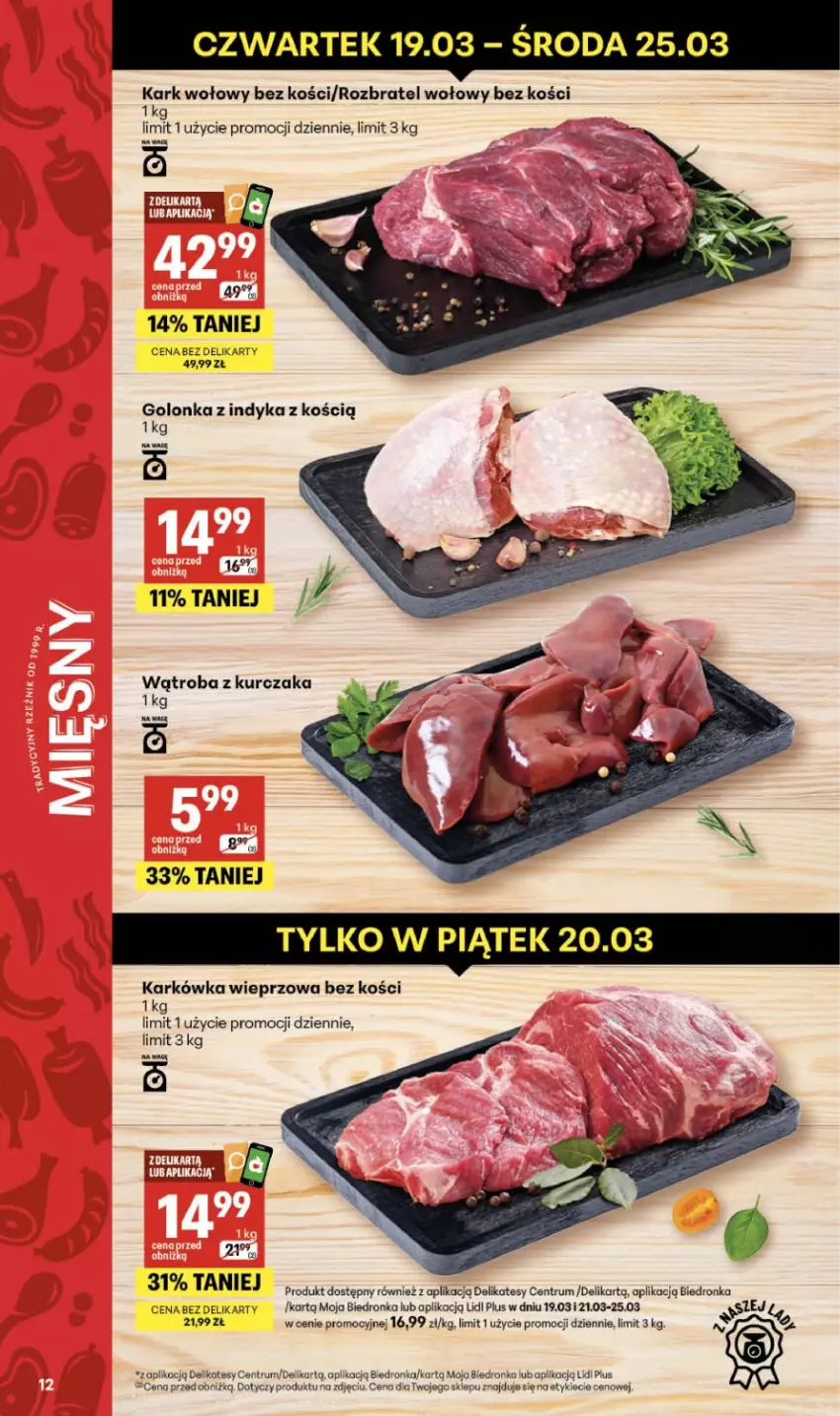 Gazetka promocyjna Delikatesy Centrum - Franczyza DC12 Czwartek - ważna 19.03 do 25.03.2026 - strona 12 - produkty: Dron, Golonka z indyka, Kark wołowy, Karkówka wieprzowa, Kurczak, Rozbratel wołowy, Rum