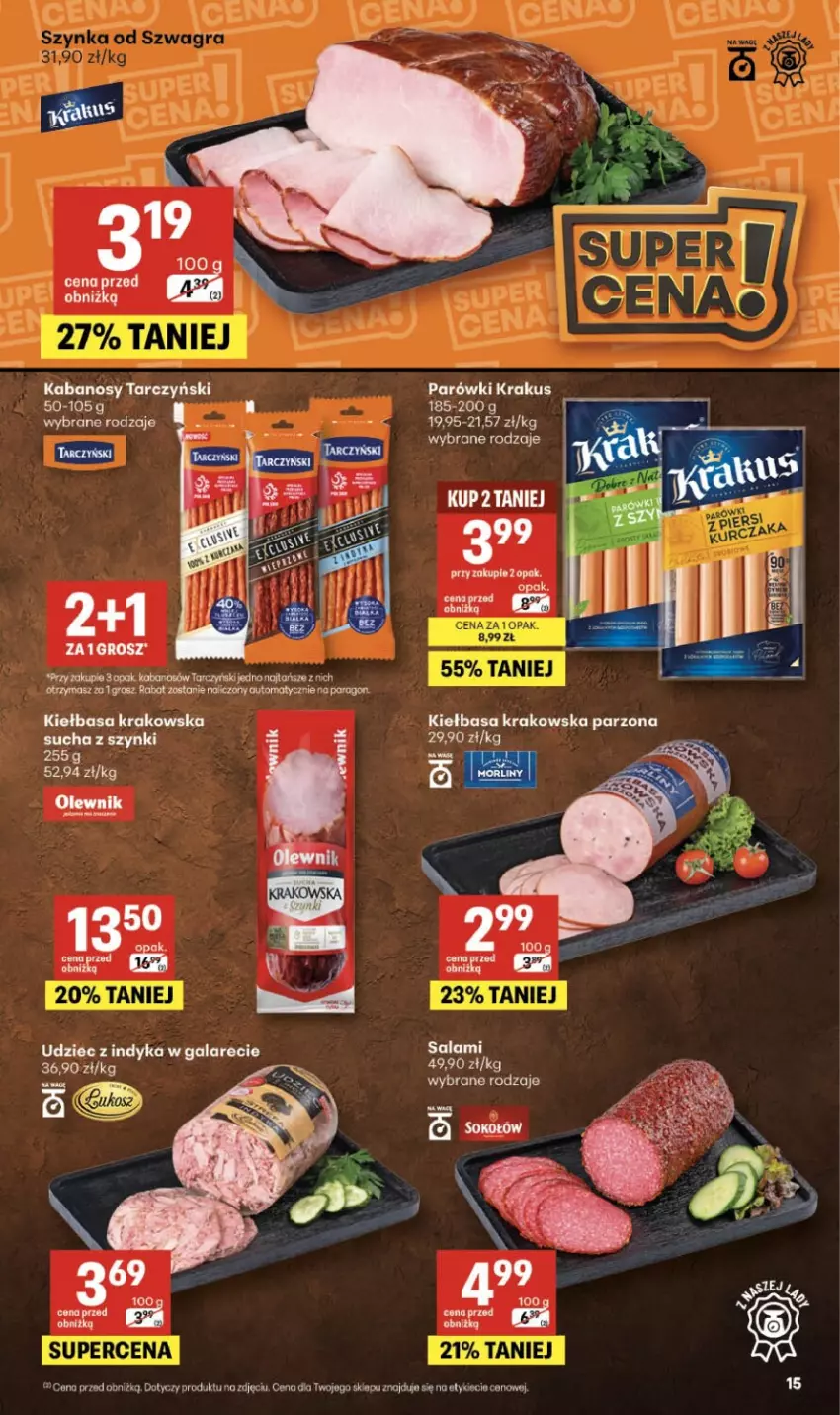 Gazetka promocyjna Delikatesy Centrum - Franczyza DC12 Czwartek - ważna 19.03 do 25.03.2026 - strona 15 - produkty: Gala, Kabanos, Kiełbasa, Kiełbasa krakowska, Krakus, Olewnik, Parówki, Salami, Tarczyński, Udziec z indyka, Udziec z indyka w galarecie