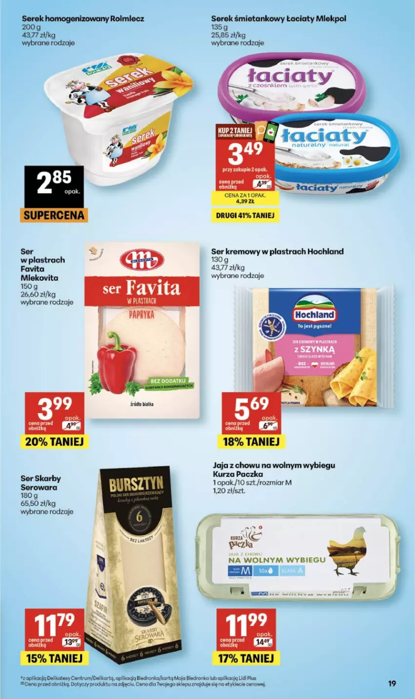 Gazetka promocyjna Delikatesy Centrum - Franczyza DC12 Czwartek - ważna 19.03 do 25.03.2026 - strona 19 - produkty: Dron, Fa, Favita, Hochland, Jaja, Mleko, Mlekovita, Rolmlecz, Rum, Ser, Serek, Serek homogenizowany