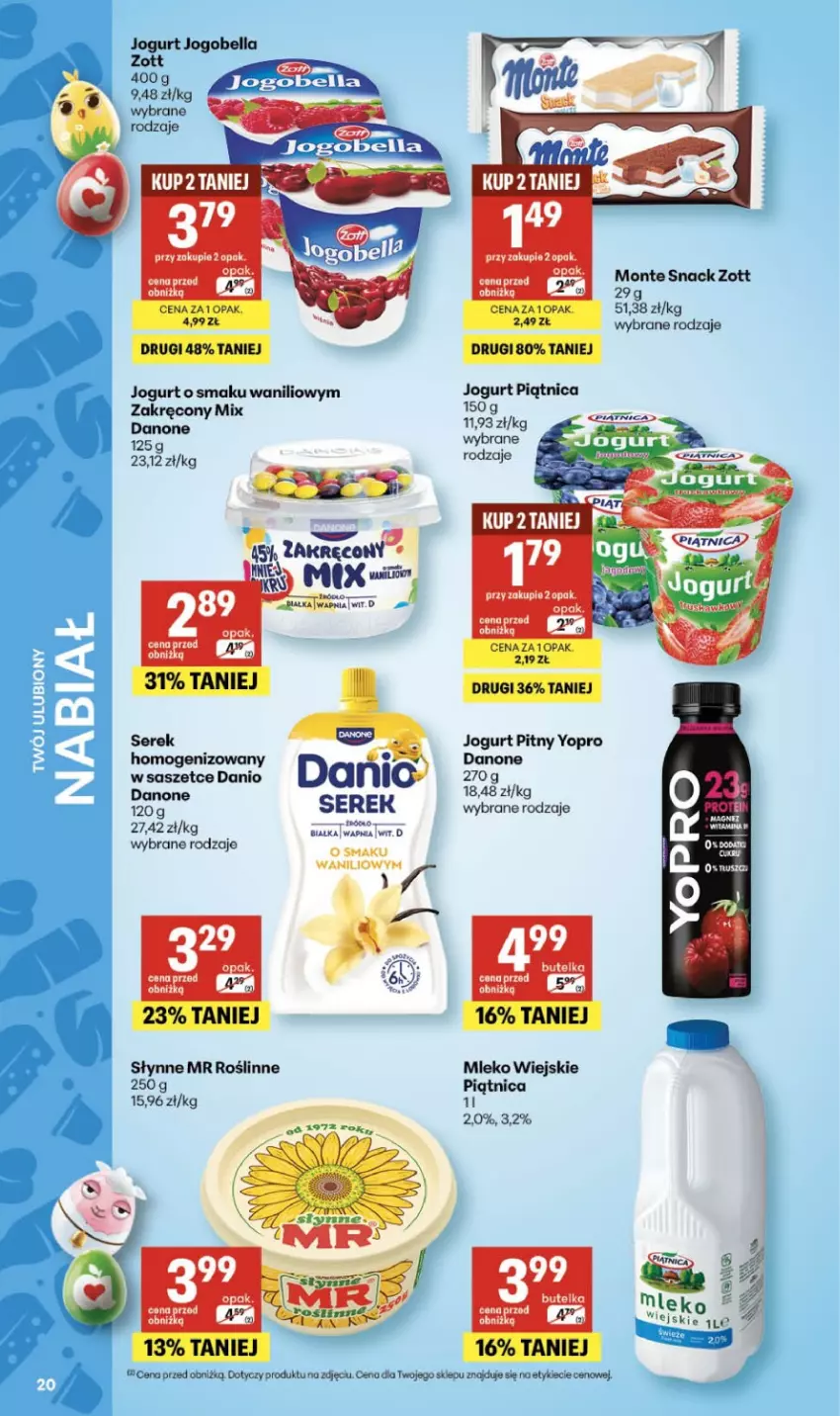 Gazetka promocyjna Delikatesy Centrum - Franczyza DC12 Czwartek - ważna 19.03 do 25.03.2026 - strona 20 - produkty: Bell, Danio, Danone, Jogurt, Jogurt pitny, Magnez, Mleko, Monte, Piątnica, Ser, Serek, Serek homogenizowany, Słynne, Słynne MR Roślinne, Zott