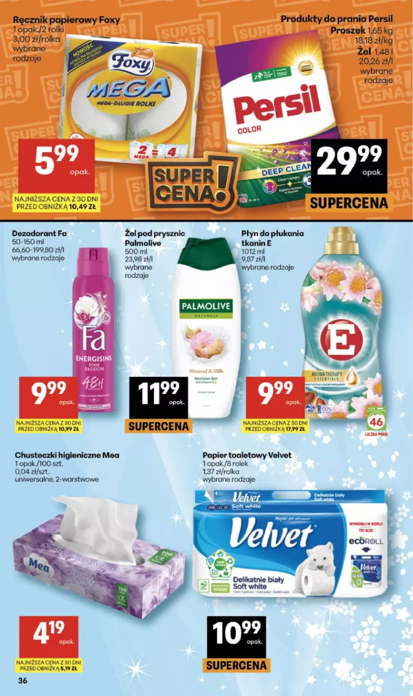 Gazetka promocyjna Delikatesy Centrum - Franczyza DC12 Czwartek - ważna 19.03 do 25.03.2026 - strona 36 - produkty: Chusteczki, Dezodorant, Fa, Foxy, Palmolive, Papier, Papier toaletowy, Persil, Płyn do płukania, Ręcznik, Rolki, Velvet