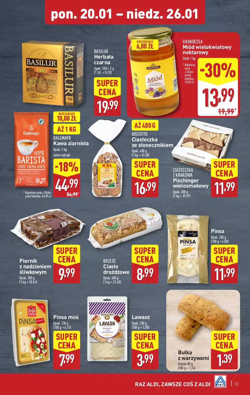 Gazetka promocyjna Aldi - Pełna oferta - ważna 20.01 do 26.01.2025 - strona 13 - produkty: Bułka, Dallmayr, Gra, Herbata, Herbata czarna, Kawa, Kawa ziarnista, Miód, Nektar, Piernik, Warzywa