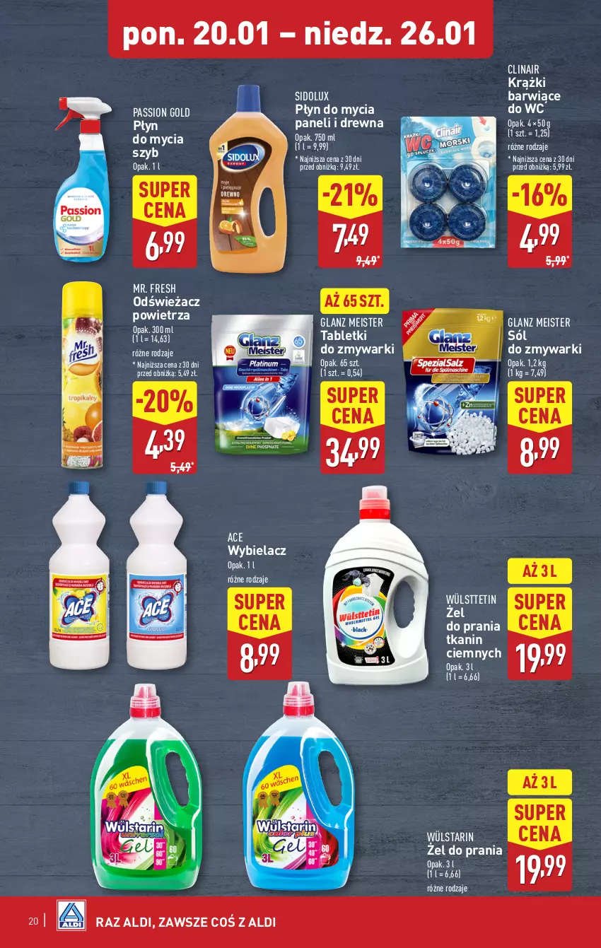 Gazetka promocyjna Aldi - Pełna oferta - ważna 20.01 do 26.01.2025 - strona 20 - produkty: Clin, Odświeżacz powietrza, Płyn do mycia, Płyn do mycia paneli, Sidolux, Sól, Tablet, Tabletki do zmywarki, Zmywarki