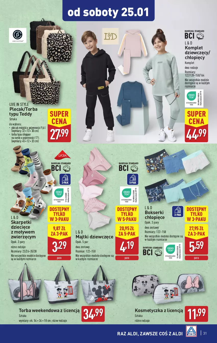 Gazetka promocyjna Aldi - Pełna oferta - ważna 20.01 do 26.01.2025 - strona 31 - produkty: Bokserki, Dzieci, Karp, Kosmetyczka, Majtki, Plecak, Ser, Skarpetki, Torba