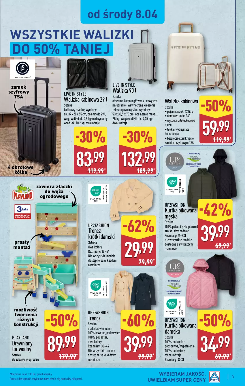 Gazetka promocyjna Aldi - Artykuły przemysłowe i tekstylia - ważna 08.04 do 11.04.2026 - strona 3 - produkty: Fa, Kurtka, Piec, Teleskop, Trencz, Waga, Walizka, Wełna