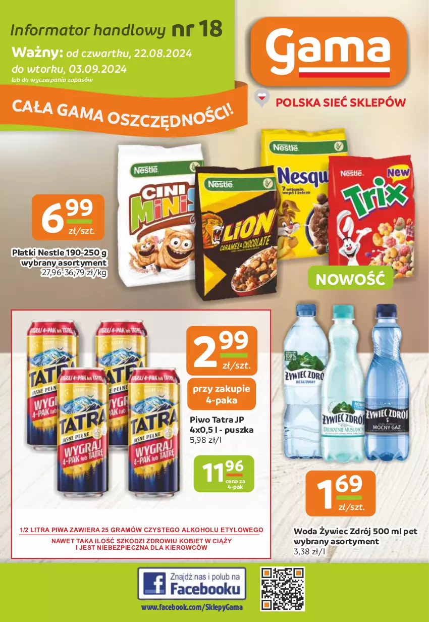 Gazetka promocyjna Gama - Gazetka Gama - ważna 22.08 do 03.09.2024 - strona 1 - produkty: Fa, Gra, Piec, Piwa, Piwo, Tatra, Woda