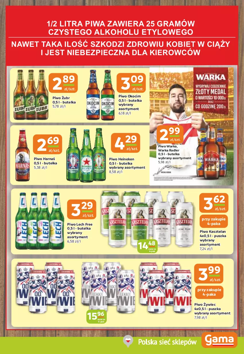 Gazetka promocyjna Gama - Gazetka Gama - ważna 22.08 do 03.09.2024 - strona 11 - produkty: Gra, Harnaś, Heineken, Kasztelan, Koc, Okocim, Piec, Piwa, Piwo, Radler, Warka