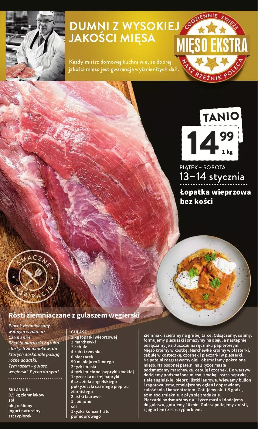 Gazetka promocyjna Intermarche - Gazetka Intermarche - ważna 12.01 do 18.01.2023 - strona 12 - produkty: Bulion, Czosnek, Jogurt, Jogurt naturalny, Laur, Lion, Mięso, Olej, Olej roślinny, Papier, Piec, Pieprz, Plasterki, Ręcznik, Sok, Sól, Ziele angielskie, Ziemniaki