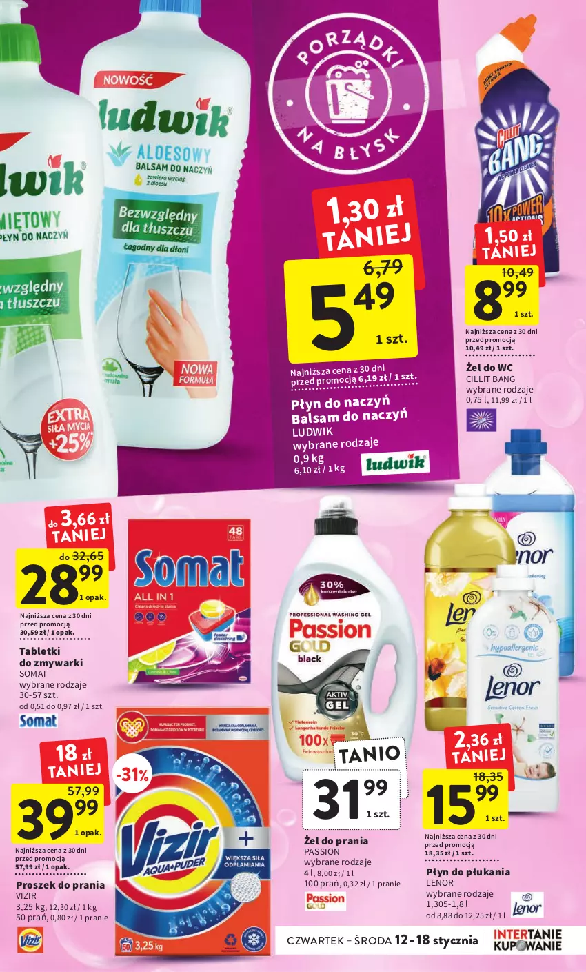 Gazetka promocyjna Intermarche - Gazetka Intermarche - ważna 12.01 do 18.01.2023 - strona 35 - produkty: Cillit Bang, Lenor, Ludwik, Płyn do płukania, Proszek do prania, Somat, Tablet, Tabletki do zmywarki, Vizir, Zmywarki