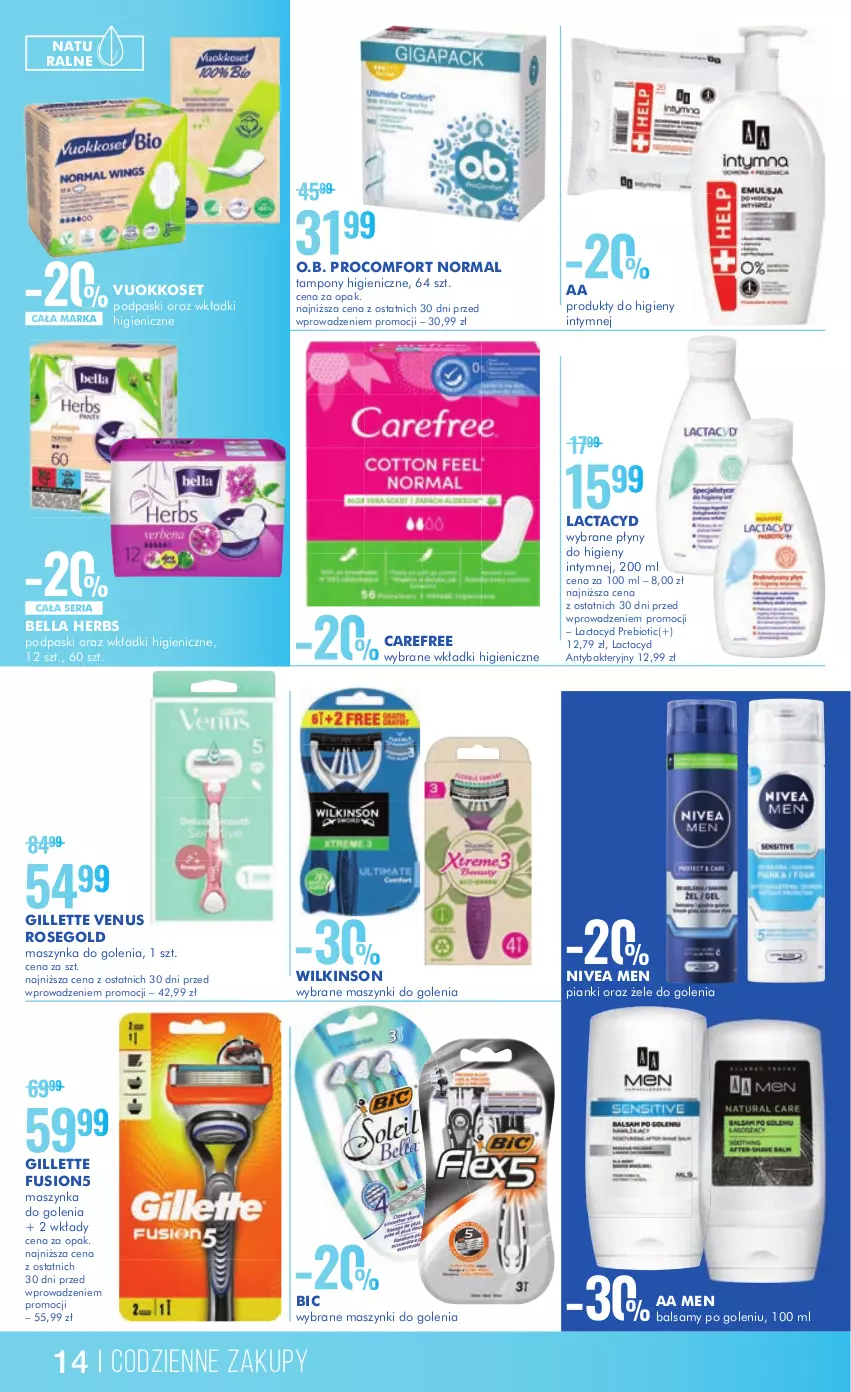 Gazetka promocyjna Super Pharm - Gazetka - ważna 09.01 do 25.01.2023 - strona 14 - produkty: Bell, Bella, BIC, Carefree, Fusion, Gillette, Gillette Venus, Lactacyd, Maszynka, Maszynka do golenia, Nivea, Nivea Men, O.B., Podpaski, Ser, Szynka, Tampony, Venus, Wkładki