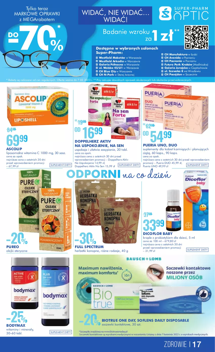 Gazetka promocyjna Super Pharm - Gazetka - ważna 09.01 do 25.01.2023 - strona 17 - produkty: Body, Bodymax, Dicoflor, Doppelherz, Dzieci, Fa, Karmi, Olej, Por, Probiotyk, Pur, Rum, Soczewki kontaktowe, Suplement diety, Tera, Zdrowie