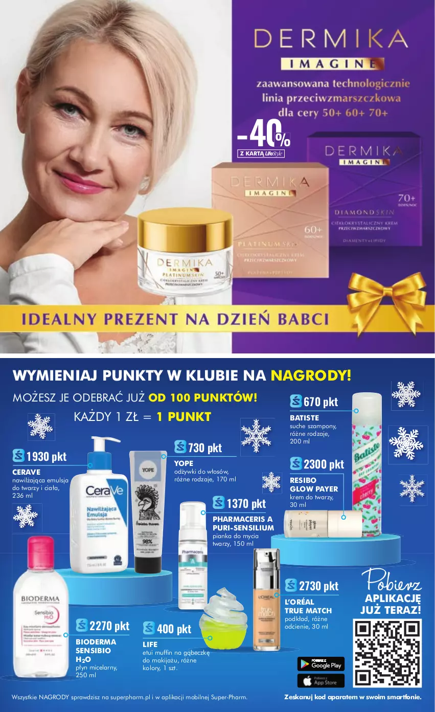 Gazetka promocyjna Super Pharm - Gazetka - ważna 09.01 do 25.01.2023 - strona 19 - produkty: Acer, Batiste, Bioderma, CeraVe, Emulsja, Krem do twarzy, L’Oréal, Makijaż, Mobil, Pharmaceris, Pianka do mycia twarzy, Płyn micelarny, Podkład, Pur, Smartfon, Szampon, Tera, Yope