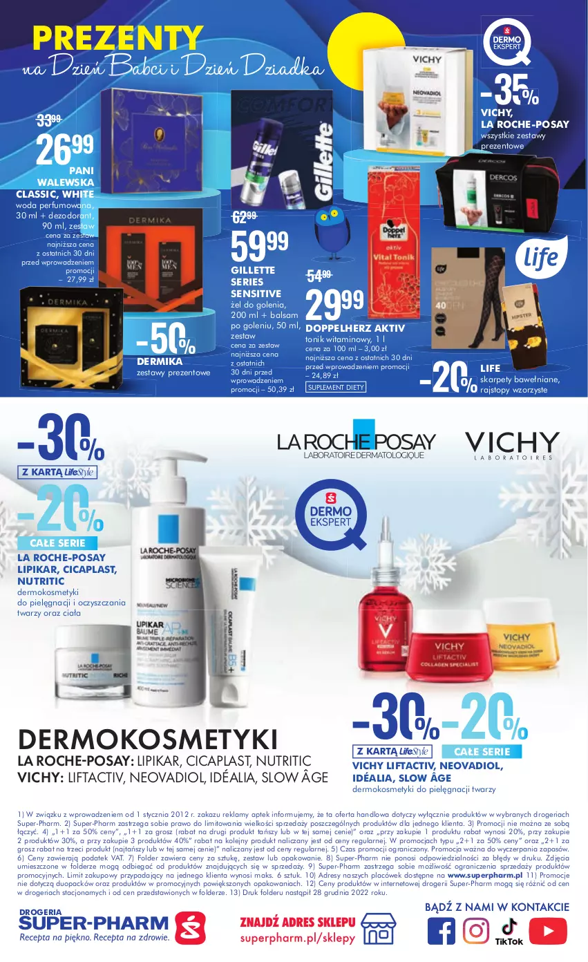 Gazetka promocyjna Super Pharm - Gazetka - ważna 09.01 do 25.01.2023 - strona 20 - produkty: Balsam po goleniu, Dermika, Dezodorant, Doppelherz, Dres, Gillette, Gra, Karp, Kosmetyki do pielęgnacji, La Roche-Posay, Lipikar, Olej, Perfum, Rajstopy, Ser, Suplement diety, Tonik, Top, Vichy, Woda, Woda perfumowana