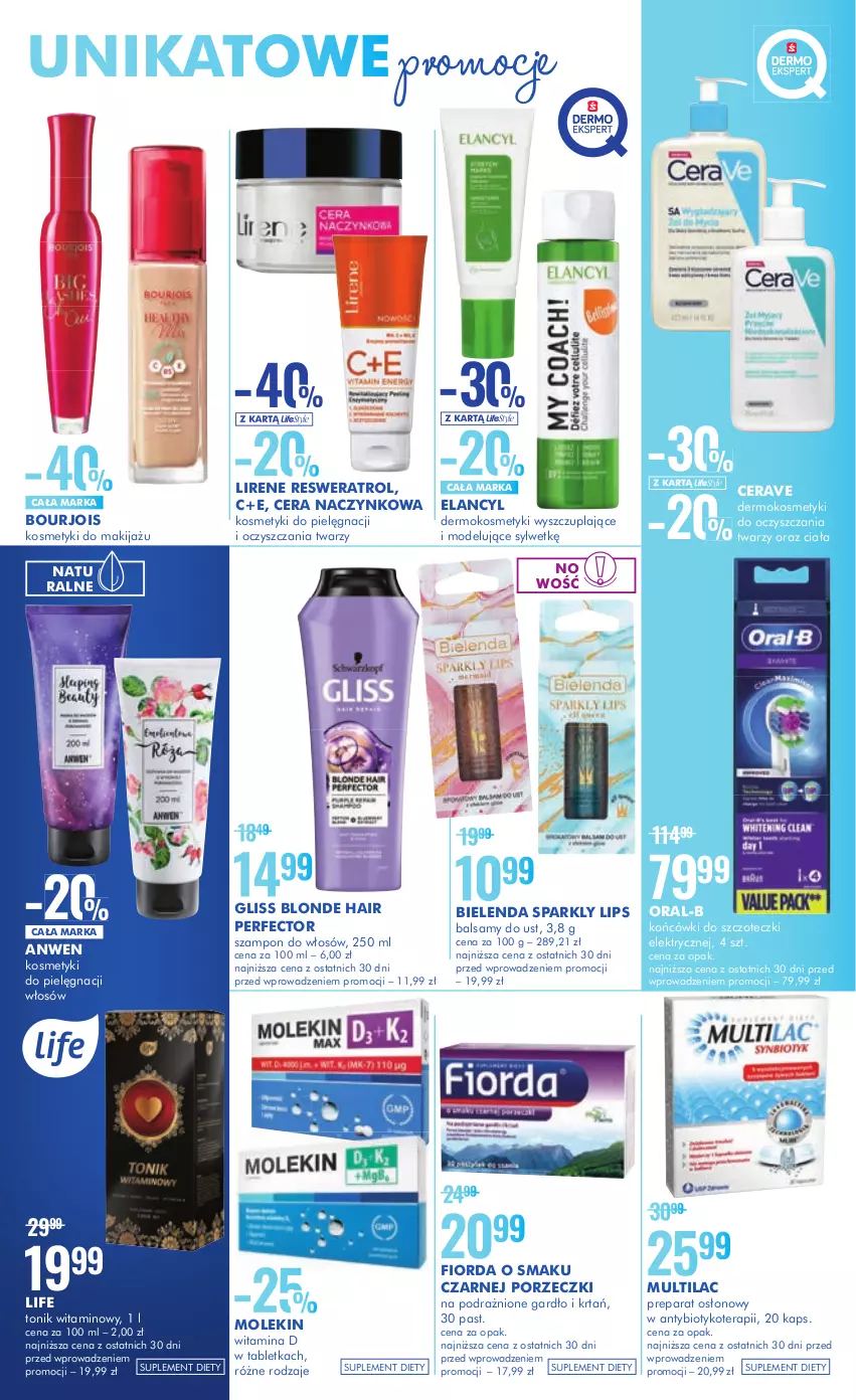 Gazetka promocyjna Super Pharm - Gazetka - ważna 09.01 do 25.01.2023 - strona 3 - produkty: Bielenda, Bourjois, CeraVe, Fiorda, Końcówki do szczoteczk, Kosmetyki do pielęgnacji, Lirene, Makijaż, Multilac, Por, Suplement diety, Szampon, Tablet, Tera, Tonik