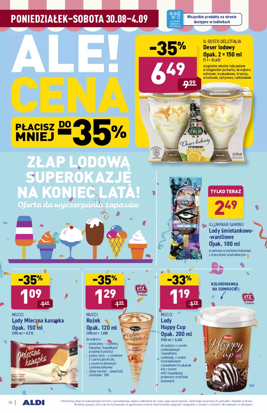 Gazetka promocyjna Aldi - ważna 30.08 do 04.09.2021 - strona 10 - produkty: Dell, Deser, Gin, Kakao, Kawa, Kolorowanka, Lodówka, Lody, Mleczna kanapka, Panna cotta, Por, Ser, Sos, Tera