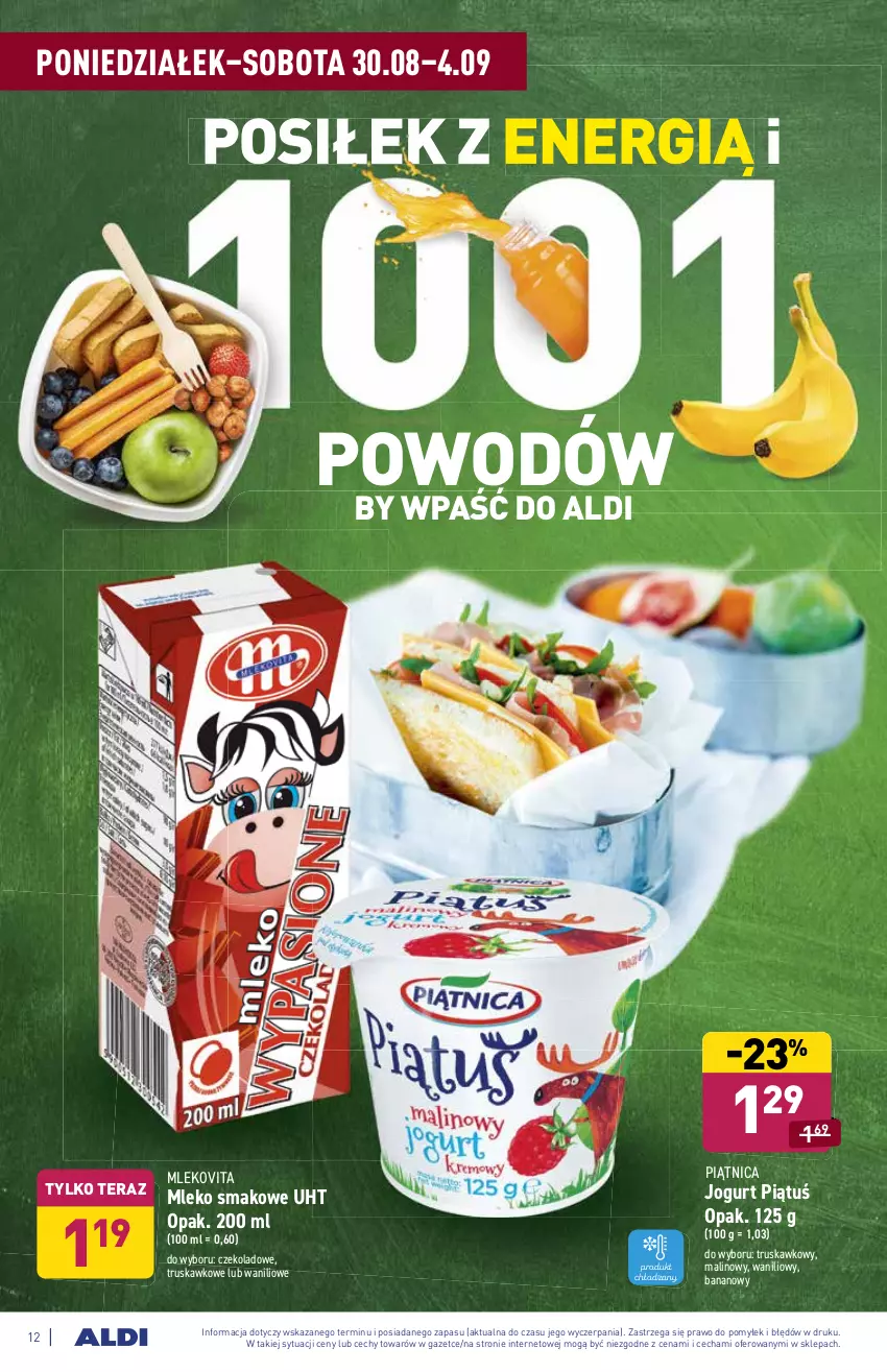 Gazetka promocyjna Aldi - ważna 30.08 do 04.09.2021 - strona 12 - produkty: Jogurt, Mleko, Mleko smakowe, Mlekovita, Piątnica, Tera