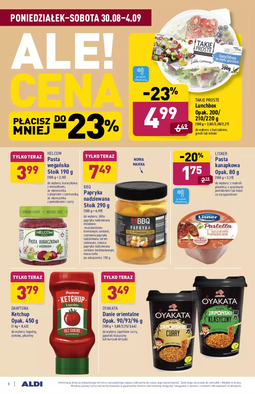 Gazetka promocyjna Aldi - ważna 30.08 do 04.09.2021 - strona 8 - produkty: Dawtona, HELCOM, Ketchup, Kurczak, Lisner, Mus, Papryka, Pieprz, Ser, Tera