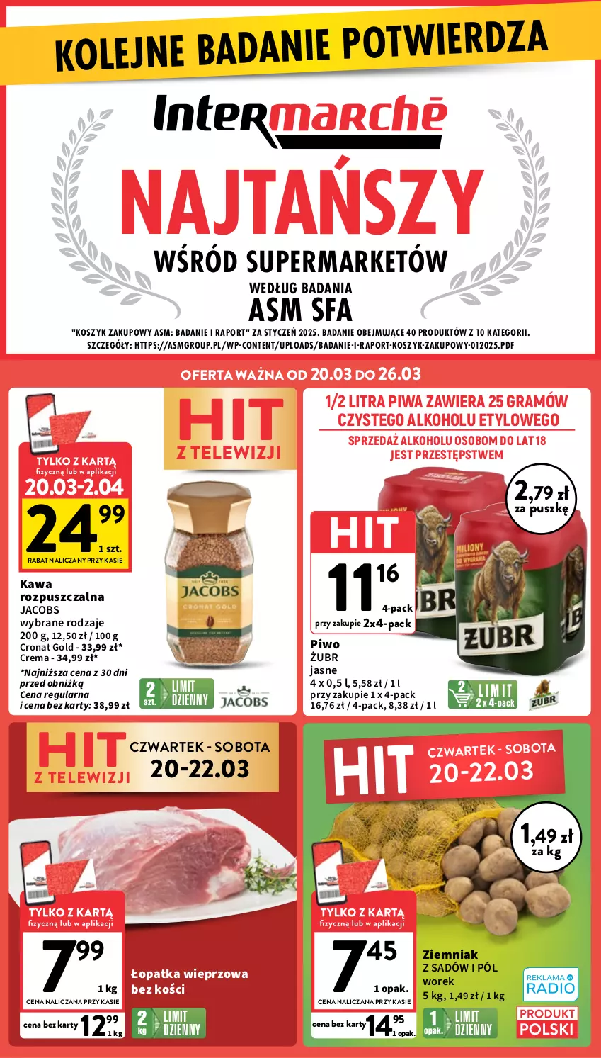 Gazetka promocyjna Intermarche - Gazetka Intermarche - ważna 20.03 do 26.03.2025 - strona 1 - produkty: Fa, Gra, Jacobs, Kawa, Kawa rozpuszczalna, Kosz, Olej, Piwa, Piwo, Por