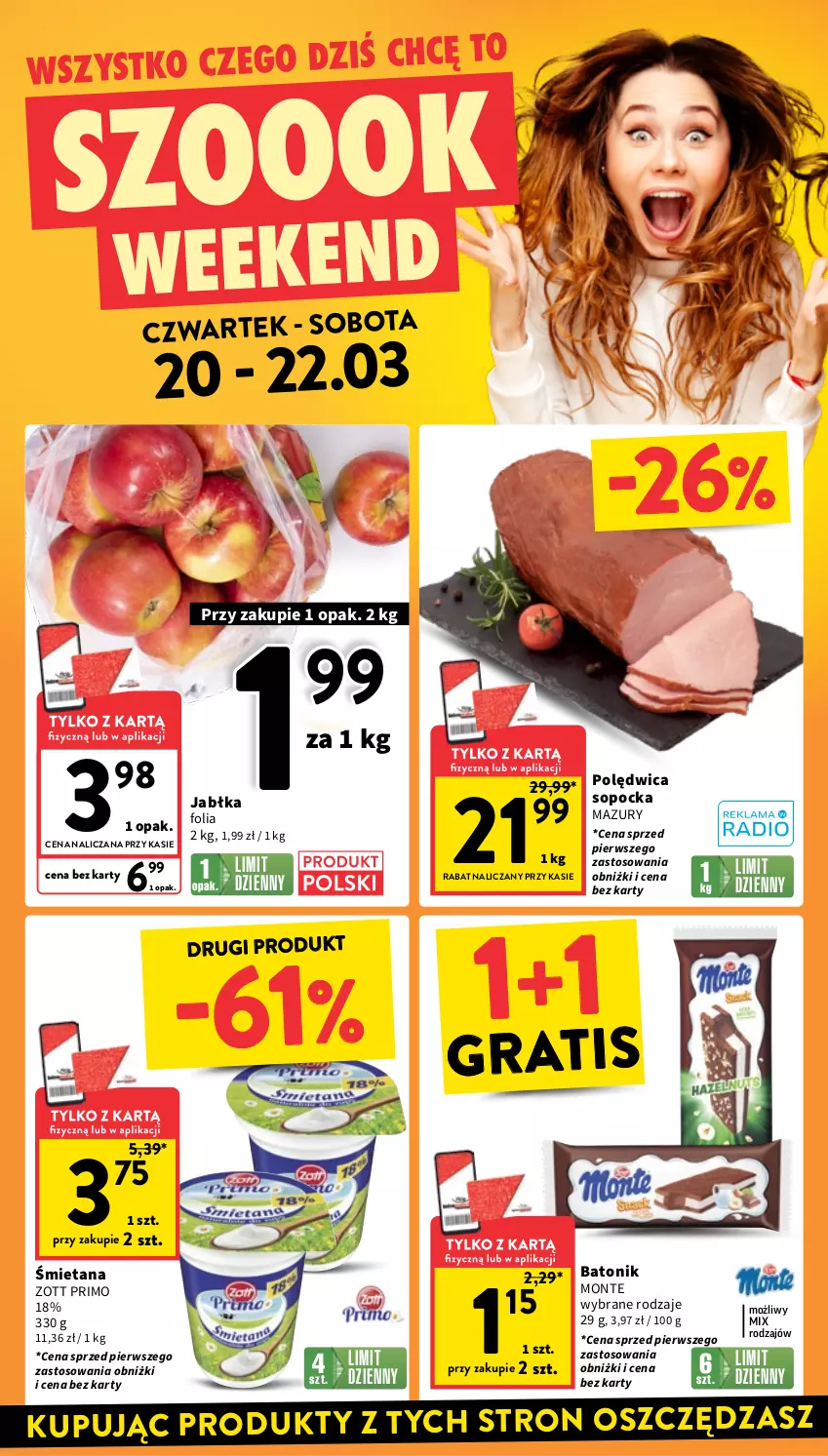 Gazetka promocyjna Intermarche - Gazetka Intermarche - ważna 20.03 do 26.03.2025 - strona 2 - produkty: Baton, Gra, Jabłka, Monte, Polędwica, Tonik, Zott, Zott Primo