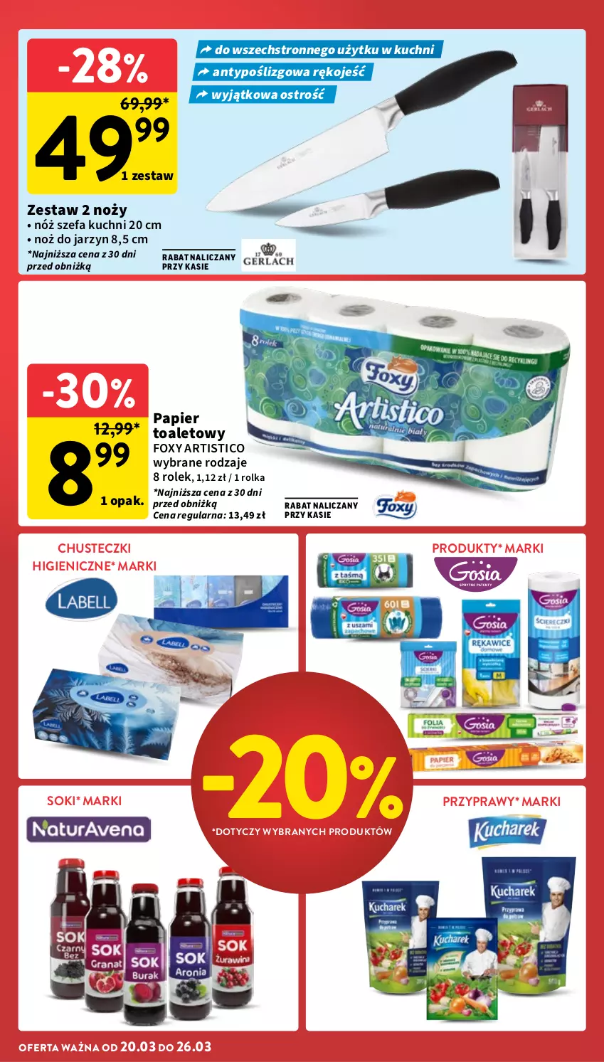 Gazetka promocyjna Intermarche - Gazetka Intermarche - ważna 20.03 do 26.03.2025 - strona 6 - produkty: Chusteczki, Fa, Foxy, Noż, Nóż szefa kuchni, Papier, Przyprawy, Sok