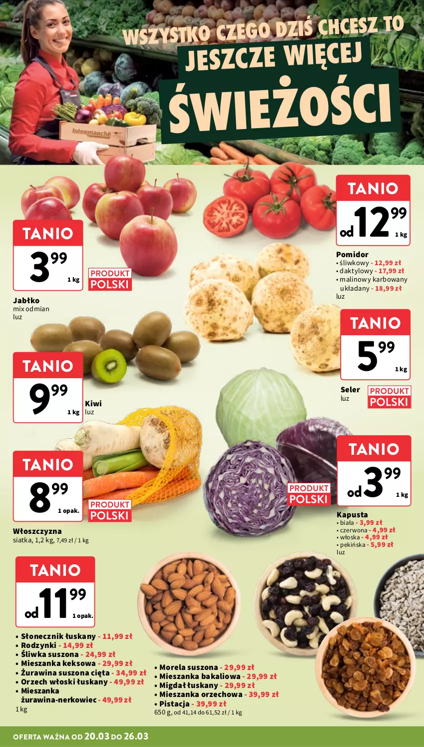 Gazetka promocyjna Intermarche - Gazetka Intermarche - ważna 20.03 do 26.03.2025 - strona 8 - produkty: Kiwi, Mieszanka bakaliowa, Mieszanka orzechowa, Morela, Owoce, Rodzynki, Siatka, Warzywa