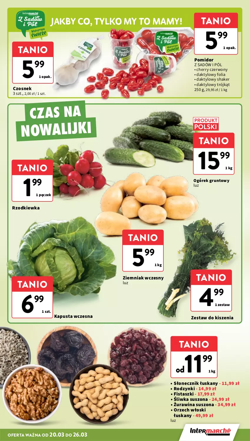 Gazetka promocyjna Intermarche - Gazetka Intermarche - ważna 20.03 do 26.03.2025 - strona 9 - produkty: Czosnek, Grunt, Ogórek, Owoce, Rodzynki, Rzodkiewka, Warzywa