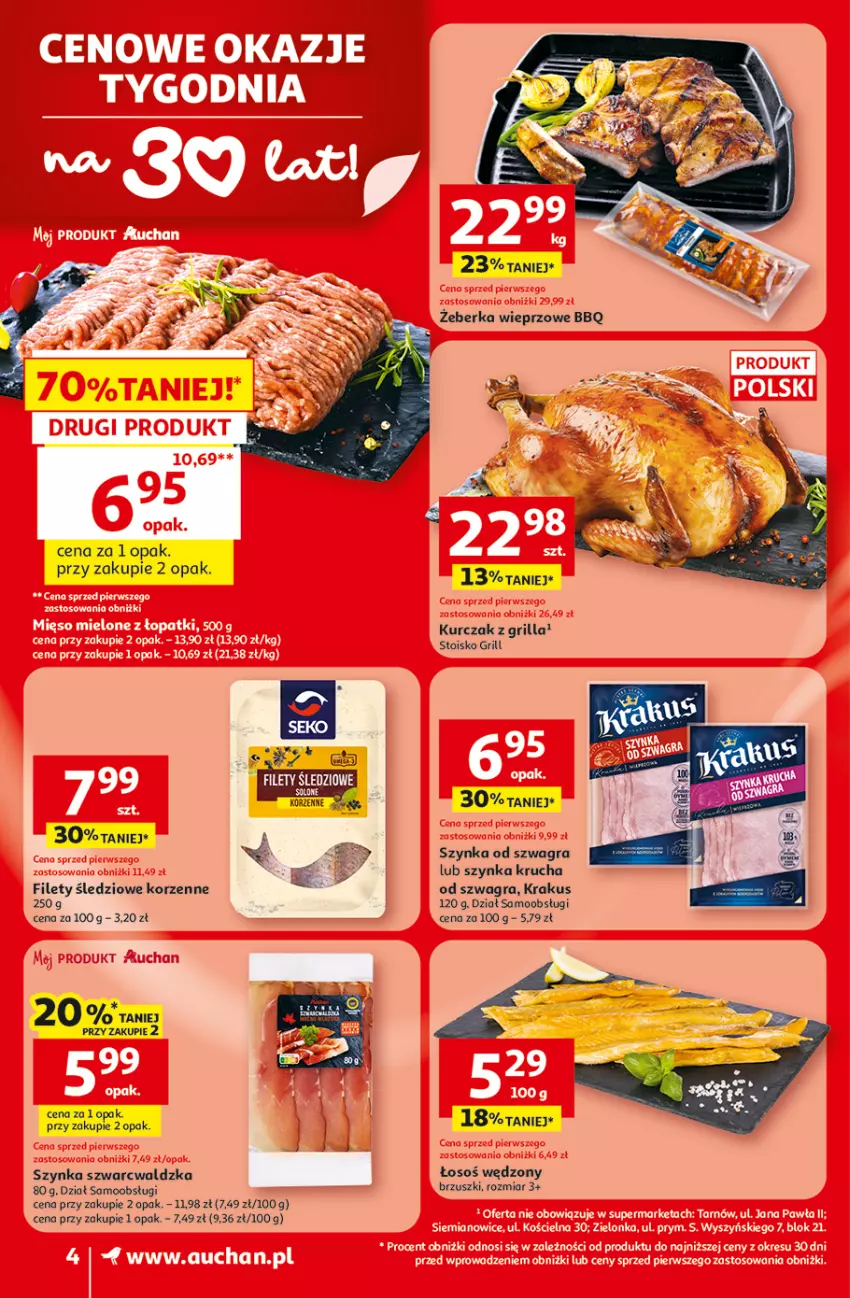 Gazetka promocyjna Auchan - Gazetka 30 Lat Supermarket Auchan - ważna 09.04 do 15.04.2026 - strona 4 - produkty: Gra, Grill, Krakus, Kurczak, Szynka