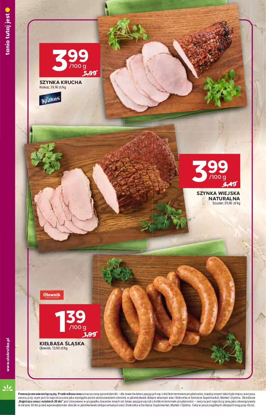 Gazetka promocyjna Stokrotka - Supermarket - ważna 23.07 do 29.07.2026 - strona 18 - produkty: Kiełbasa, Kiełbasa śląska, Krakus, Mięso, Olewnik, Optima, Owoce, Szynka, Warzywa