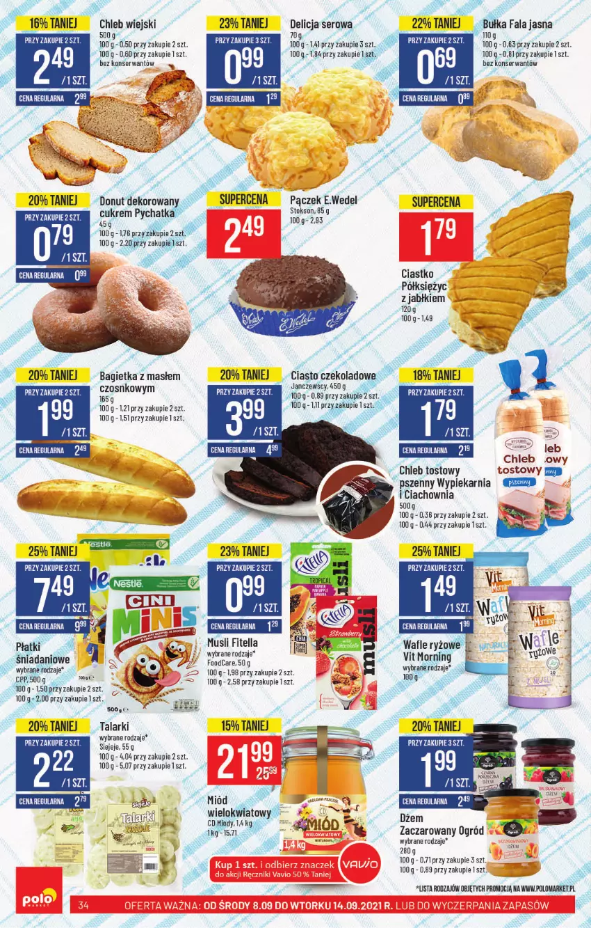 Gazetka promocyjna PoloMarket - Gazetka pomocyjna - ważna 08.09 do 14.09.2021 - strona 34 - produkty: Bagietka, Chleb, Chleb tostowy, Donut, Dżem, Fa, Miód, Mus, Ogród, Pączek, Ryż, Ser, Wafle