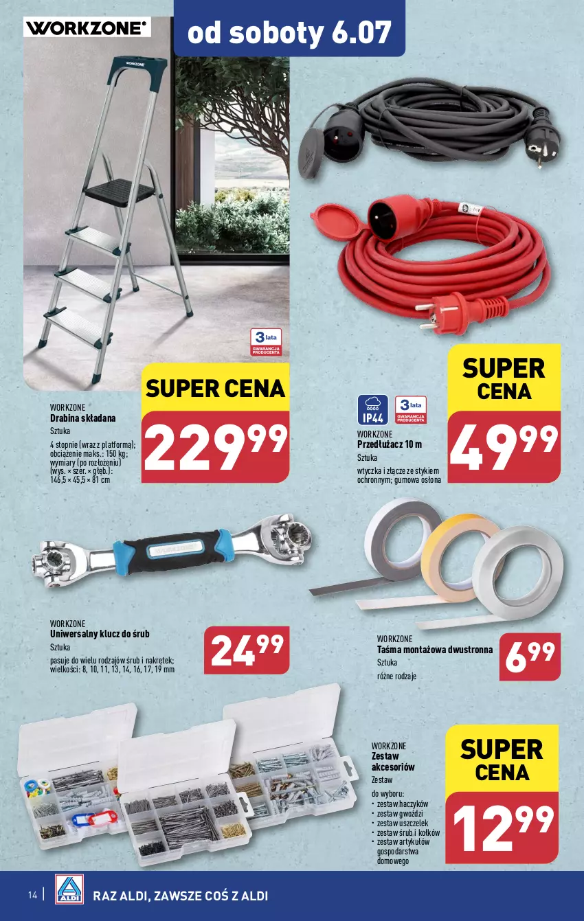 Gazetka promocyjna Aldi - Artykuły przemysłowe i tekstylia - ważna 01.07 do 06.07.2024 - strona 14 - produkty: Drabina, Haczyk, Taśma montażowa, Top