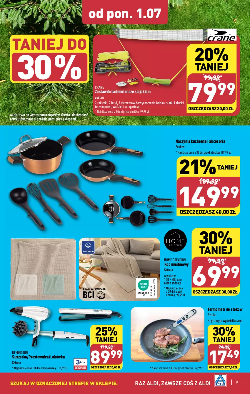 Gazetka promocyjna Aldi - Artykuły przemysłowe i tekstylia - ważna 01.07 do 06.07.2024 - strona 5 - produkty: Koc, Lokówka, Por, Remington, Sport, Stek, Stojak, Suszarka, Teleskop, Termometr, Tran, Walizka, Wełna