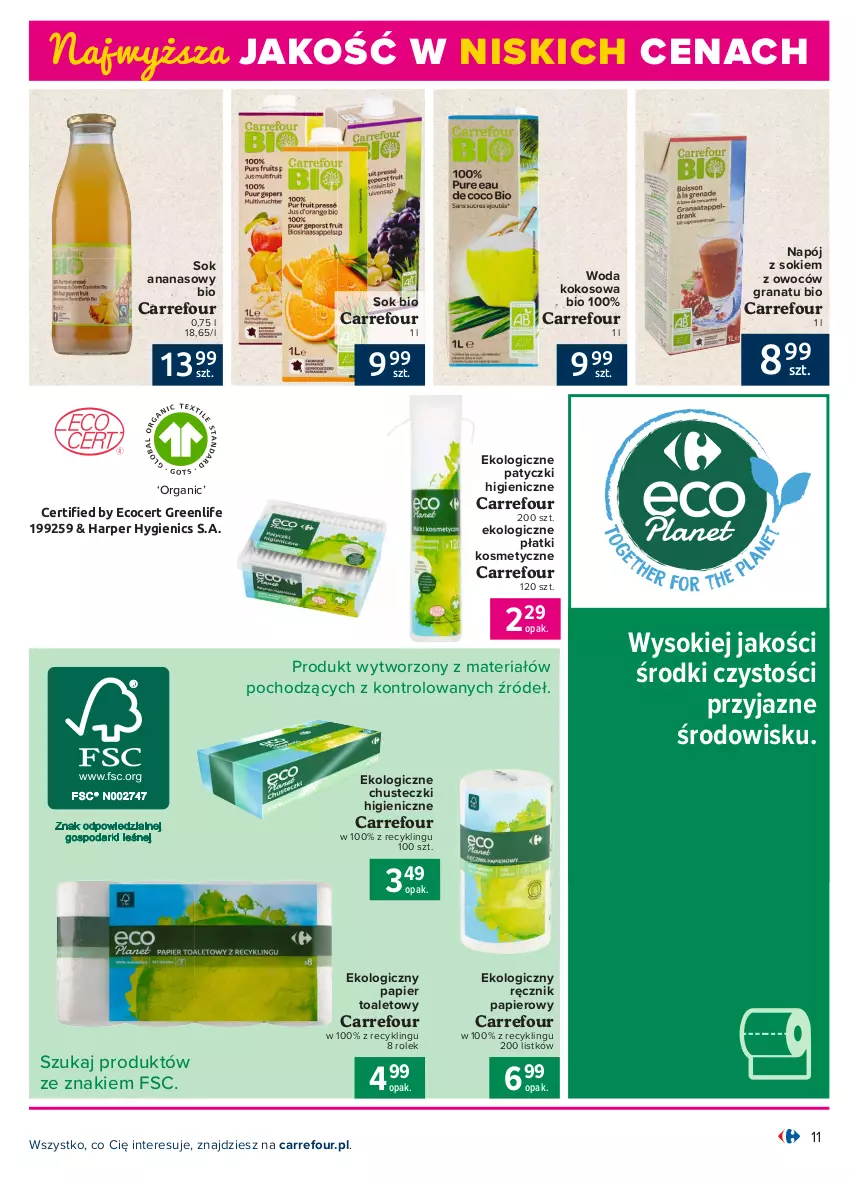 Gazetka promocyjna Carrefour - Gazetka Produkt Carrefour - ważna 05.07 do 17.07.2021 - strona 11 - produkty: Ananas, Chusteczki, Gra, Granat, Kokos, Napój, Papier, Papier toaletowy, Płatki kosmetyczne, Ręcznik, Sok, Woda