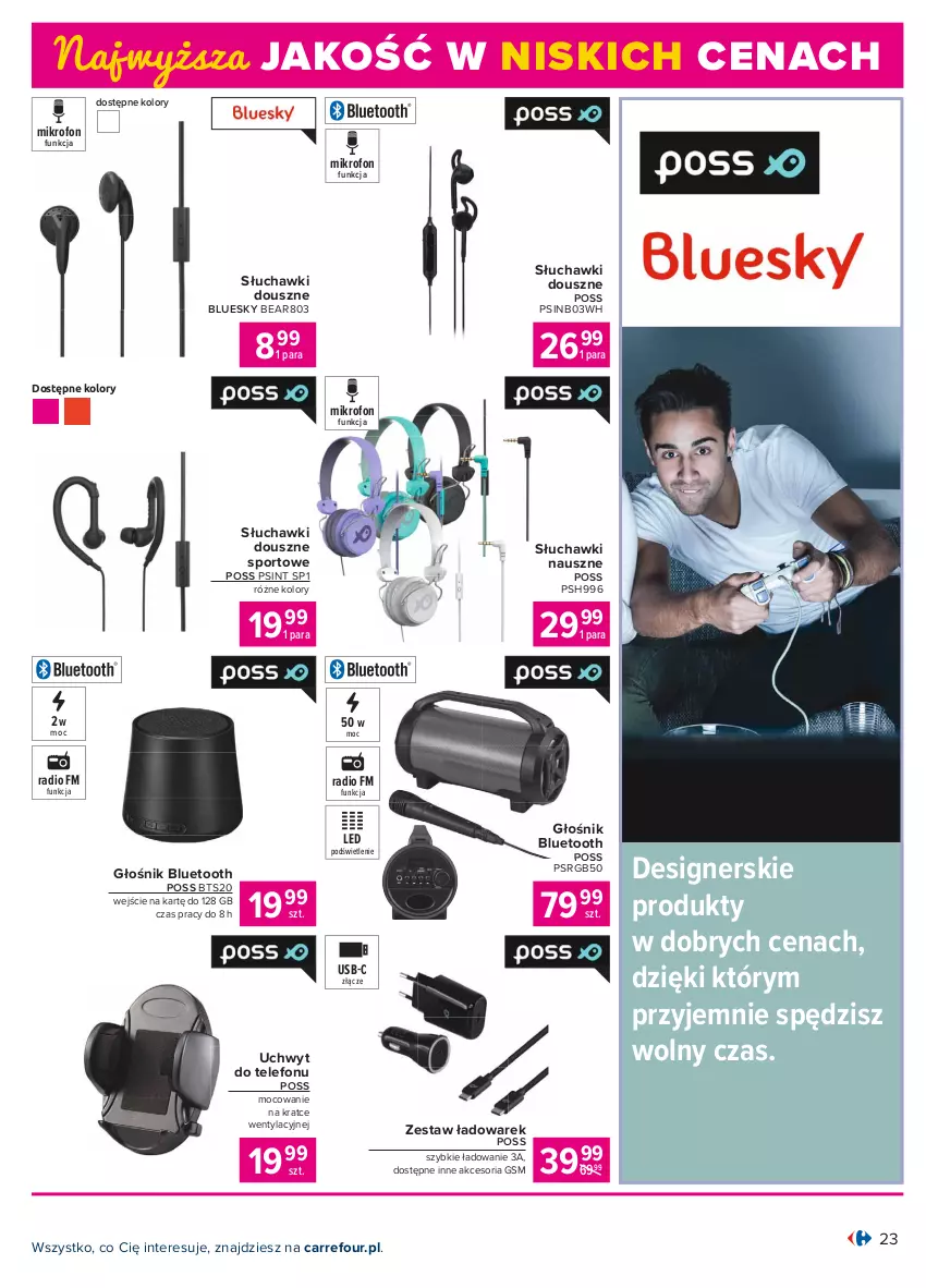 Gazetka promocyjna Carrefour - Gazetka Produkt Carrefour - ważna 05.07 do 17.07.2021 - strona 23 - produkty: Głośnik, Głośnik bluetooth, Mikrofon, Por, Słuchawki, Sport, Telefon, Uchwyt do telefonu