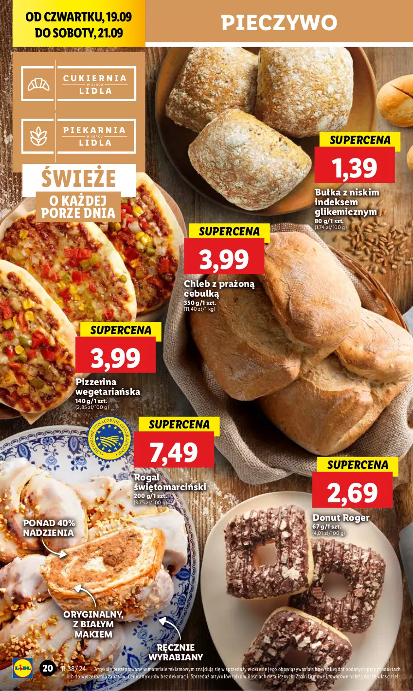 Gazetka promocyjna Lidl - GAZETKA - ważna 19.09 do 21.09.2024 - strona 22 - produkty: Bułka, Chleb, Donut, Gin, Piec, Pieczywo, Pizzerina, Por, Rogal