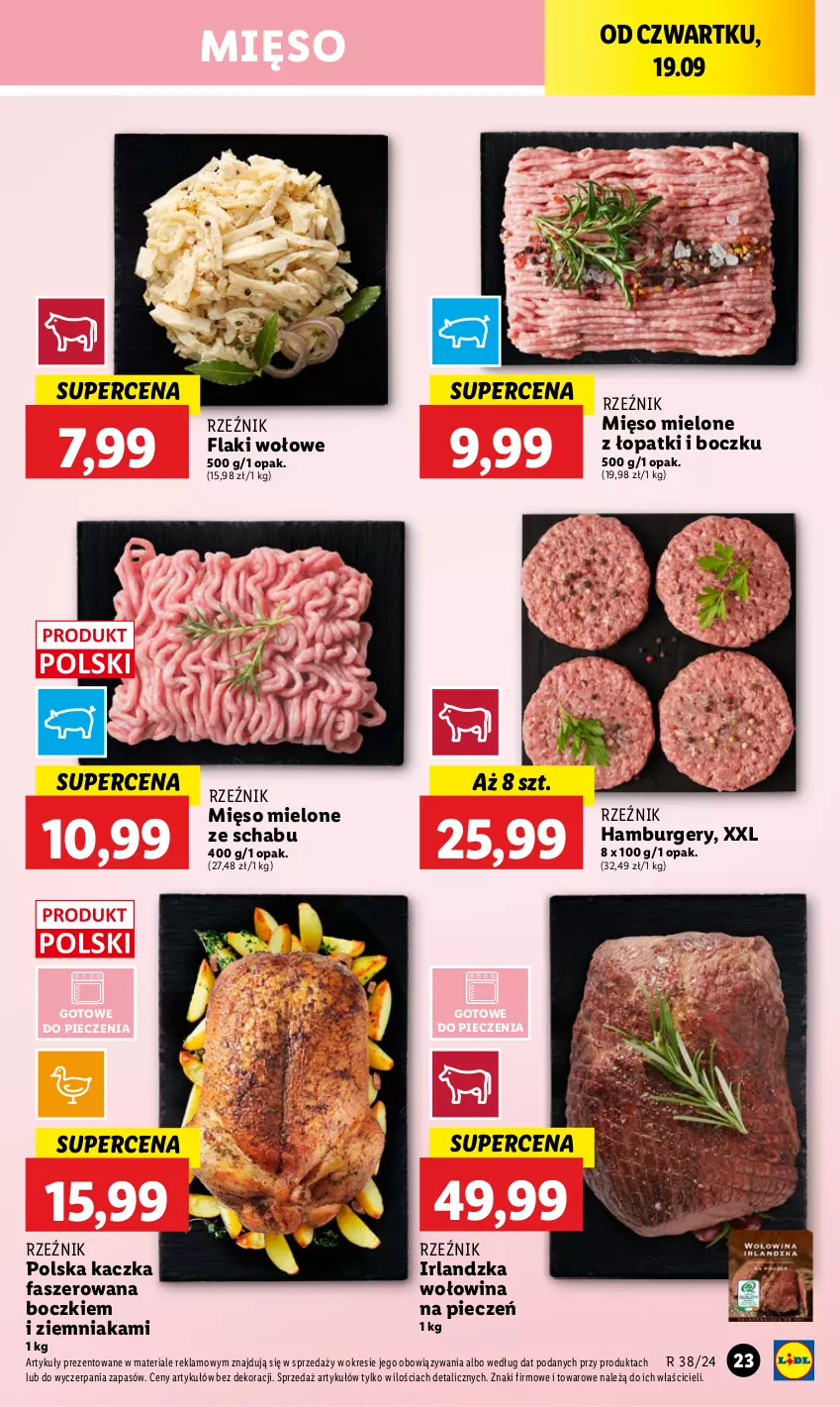 Gazetka promocyjna Lidl - GAZETKA - ważna 19.09 do 21.09.2024 - strona 25 - produkty: Burger, Fa, Flaki, Flaki wołowe, Hamburger, Kaczka, Kaczka faszerowana, Mięso, Mięso mielone, Piec, Wołowina