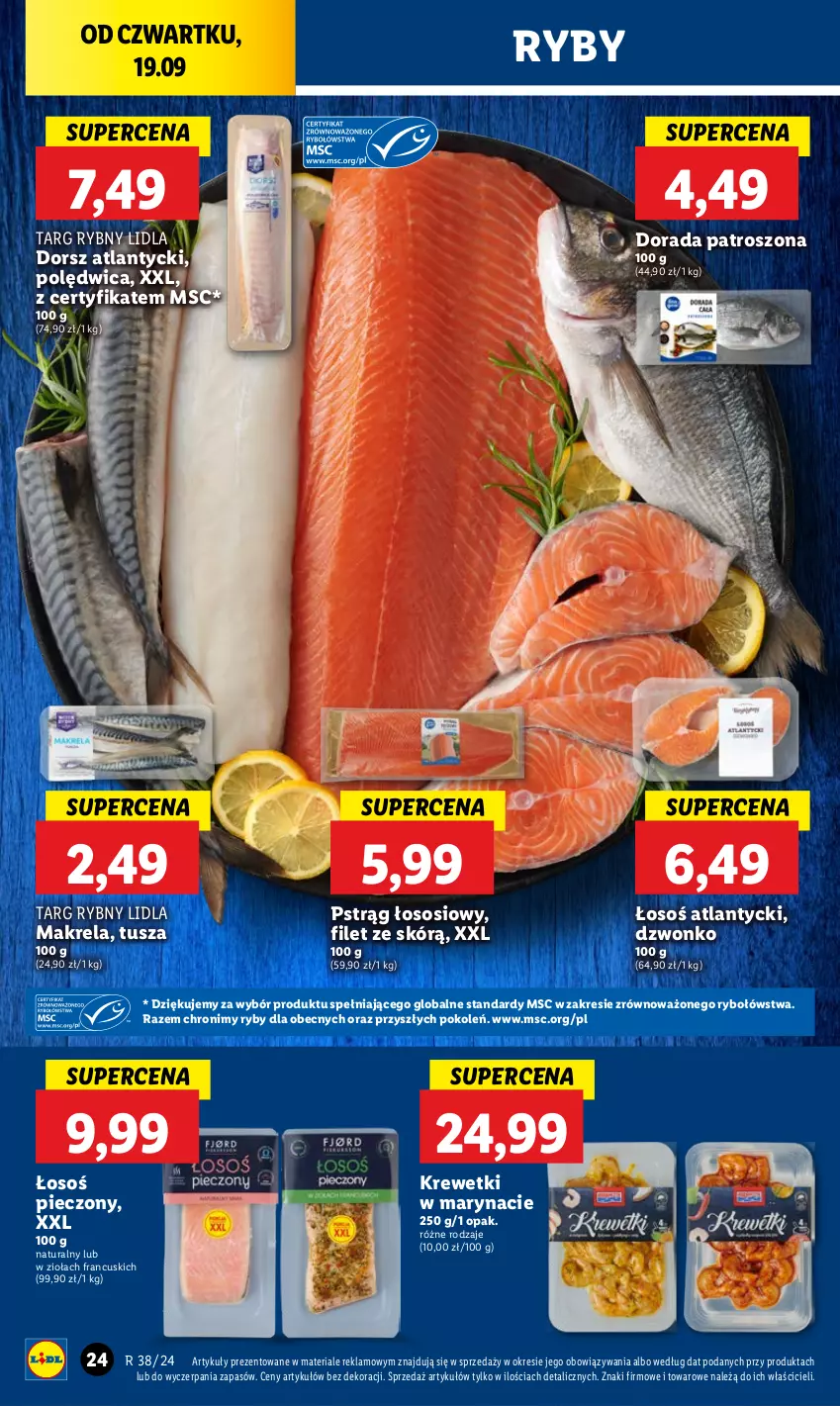 Gazetka promocyjna Lidl - GAZETKA - ważna 19.09 do 21.09.2024 - strona 26 - produkty: Dorsz, Krewetki, Piec, Polędwica, Pstrąg, Pstrąg łososiowy, Sos, Tusz