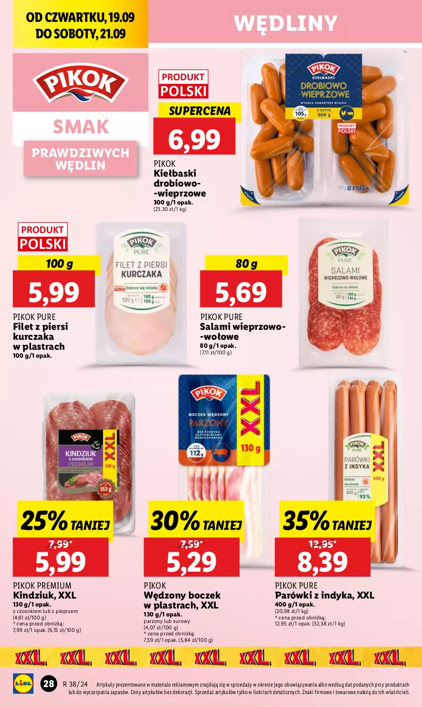 Gazetka promocyjna Lidl - GAZETKA - ważna 19.09 do 21.09.2024 - strona 30 - produkty: Boczek, Filet z piersi kurczaka, Kindziuk, Kurczak, Parówki, Parówki z indyka, Pieprz, PIKOK, Pur, Salami