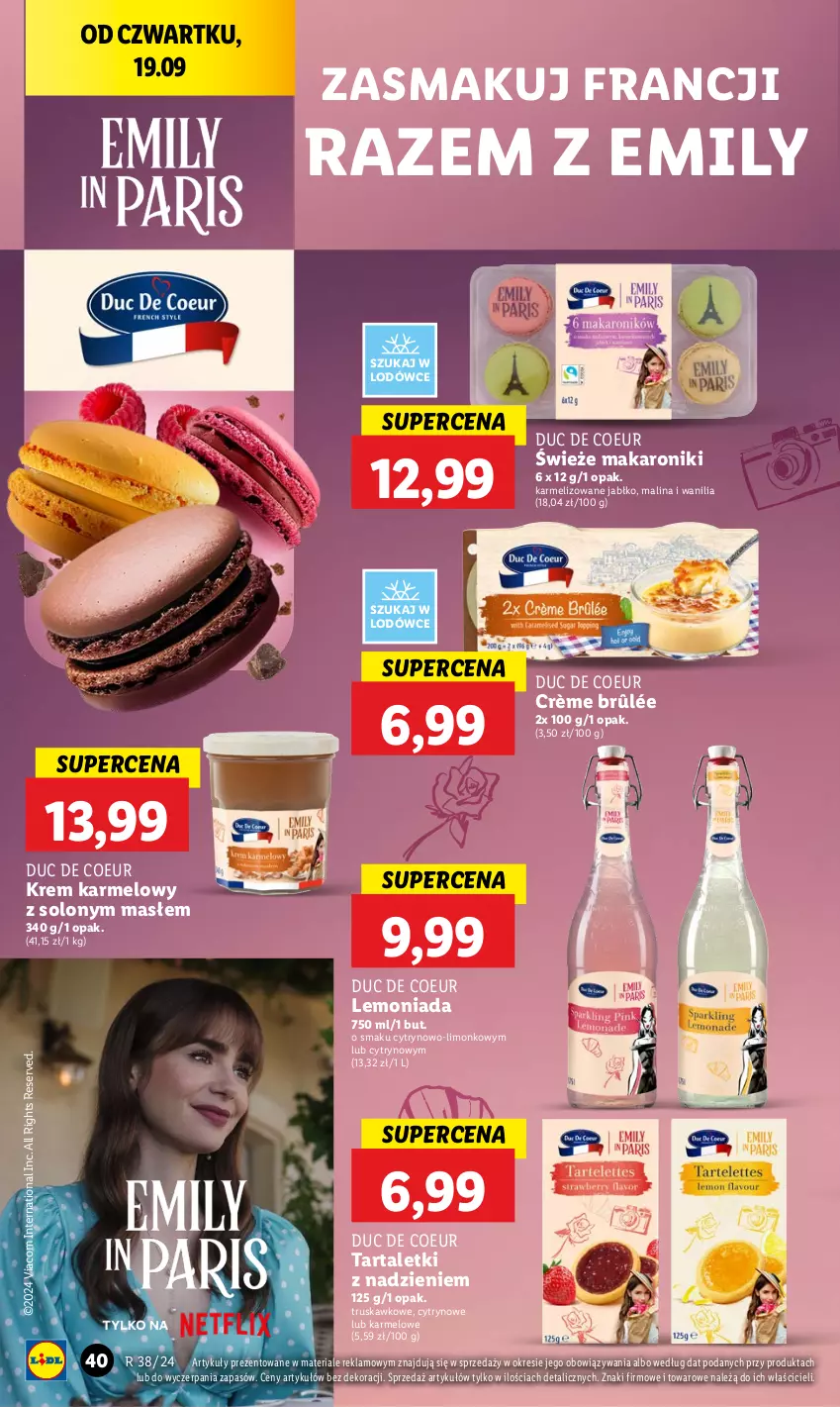 Gazetka promocyjna Lidl - GAZETKA - ważna 19.09 do 21.09.2024 - strona 44 - produkty: Crème brûlée, Lemoniada, Makaron, Ser, Tarta