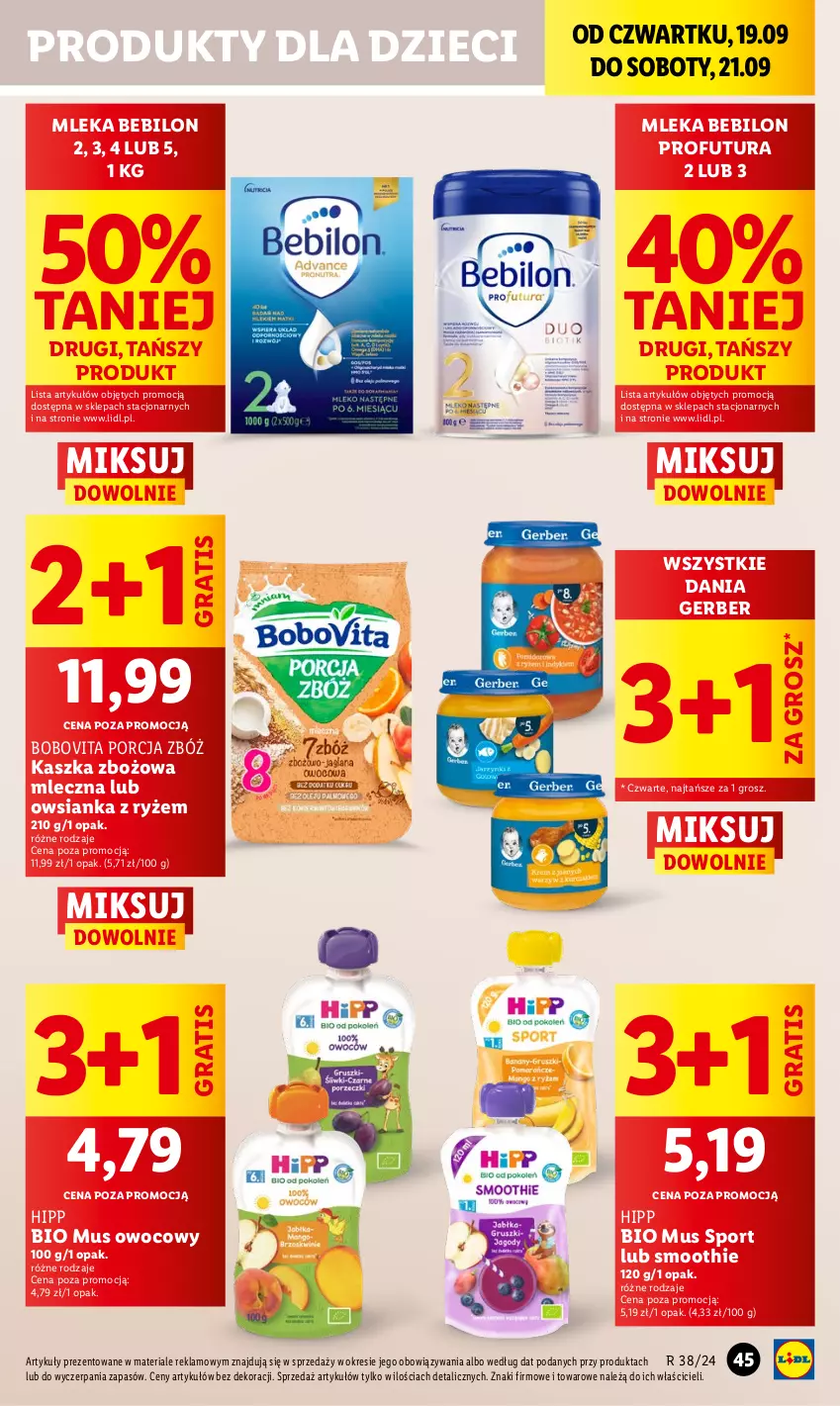 Gazetka promocyjna Lidl - GAZETKA - ważna 19.09 do 21.09.2024 - strona 49 - produkty: BEBILON, BoboVita, Dzieci, Gerber, Gra, HiPP, Hipp Bio, Mus, Owsianka, Por, Ryż, Smoothie, Sport