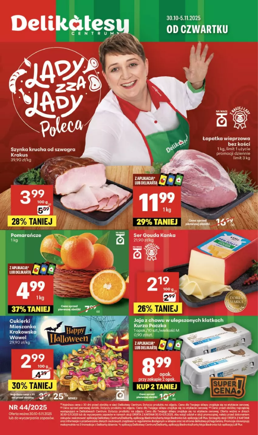 Gazetka promocyjna Delikatesy Centrum - Franczyza DC44 Czwartek - ważna 30.10 do 05.11.2025 - strona 1 - produkty: Dron, Gouda, Gra, Koc, Krakus, Rum, Ser, Szynka, Top, Tran