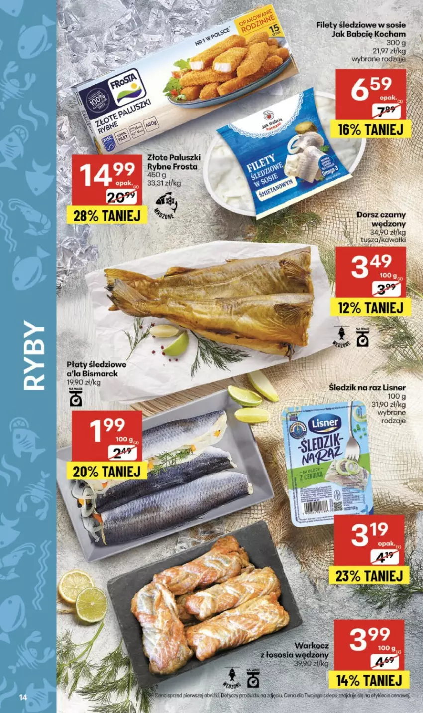 Gazetka promocyjna Delikatesy Centrum - Franczyza DC44 Czwartek - ważna 30.10 do 05.11.2025 - strona 14 - produkty: Dorsz, Frosta, Kawa, Koc, Lisner, Paluszki rybne, Płaty śledziowe, Sos, Tusz