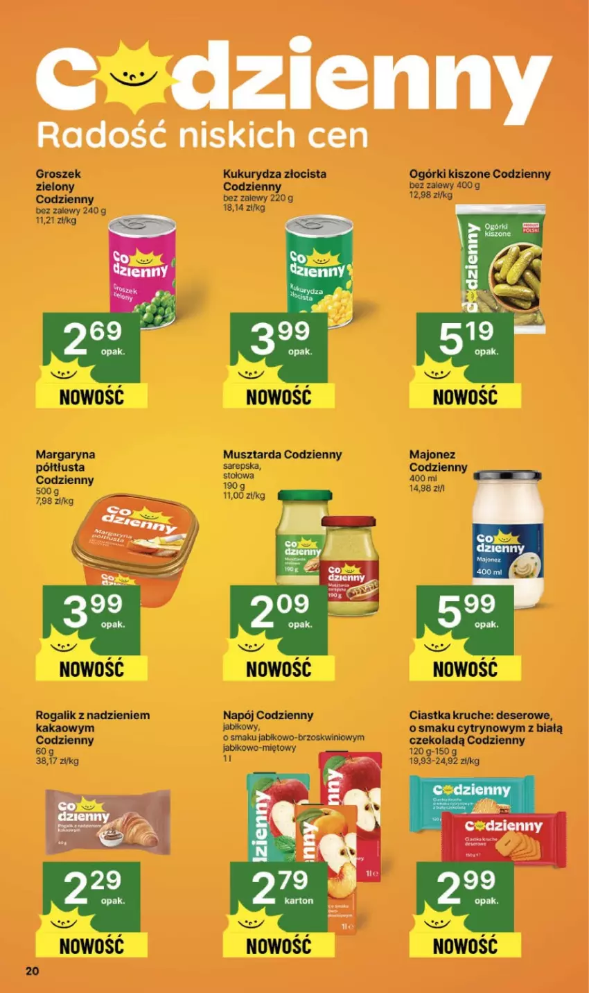 Gazetka promocyjna Delikatesy Centrum - Franczyza DC44 Czwartek - ważna 30.10 do 05.11.2025 - strona 20 - produkty: Ciastka, Deser, Groszek, Kakao, Kukurydza, Majonez, Margaryna, Mus, Musztarda, Napój, Rogal, Ser