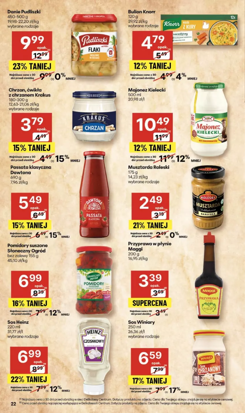 Gazetka promocyjna Delikatesy Centrum - Franczyza DC44 Czwartek - ważna 30.10 do 05.11.2025 - strona 22 - produkty: Bulion, Chrzan, Dawtona, Heinz, Knorr, Krakus, Lion, Maggi, Majonez, Mus, Musztarda, Ogród, Pomidory, Przyprawa w płynie, Pudliszki, Rum, Sos, Winiary